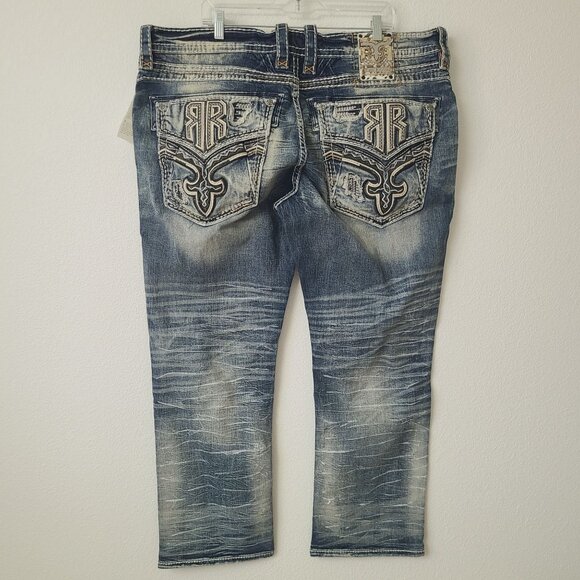 Rock Revival Haven Alt Straight Distressed Denim Jeans 44x32 Blue #1